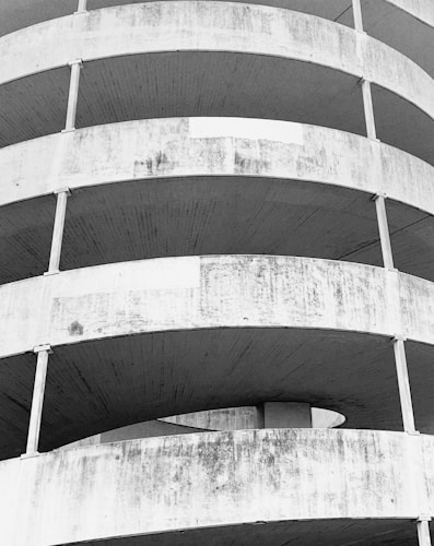 grayscale photo of concrete building